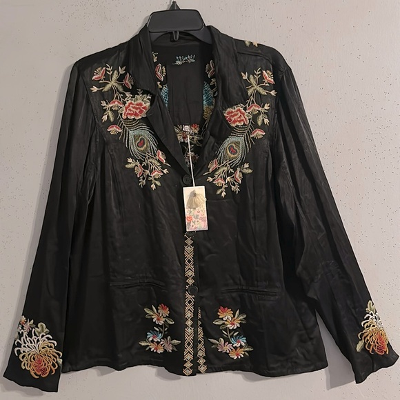 Johnny Was Tops - Johnny Was Black Embroidered Women's Top. Buttons on front NWT